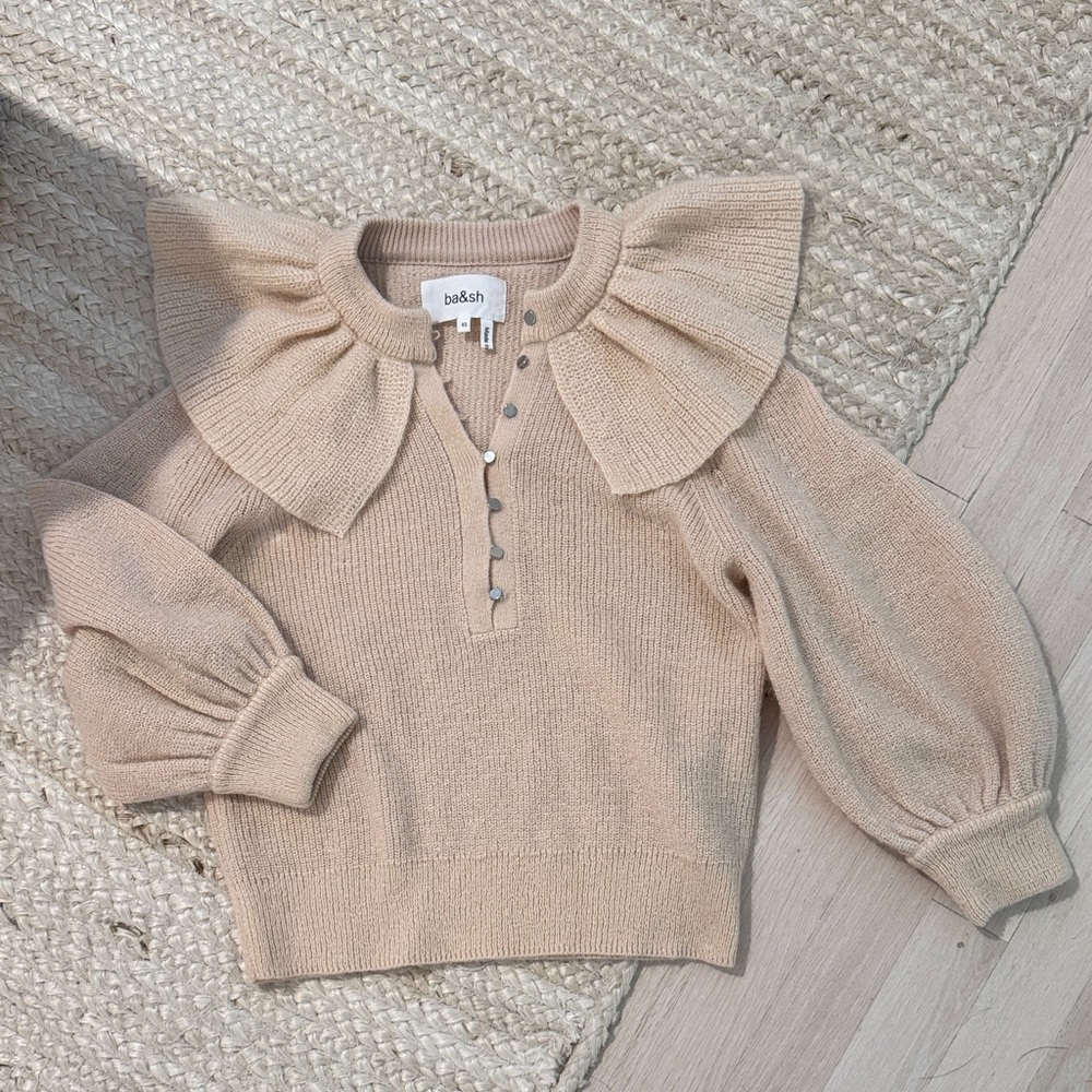 ba&sh Cream Knit Sweater with Button Accents